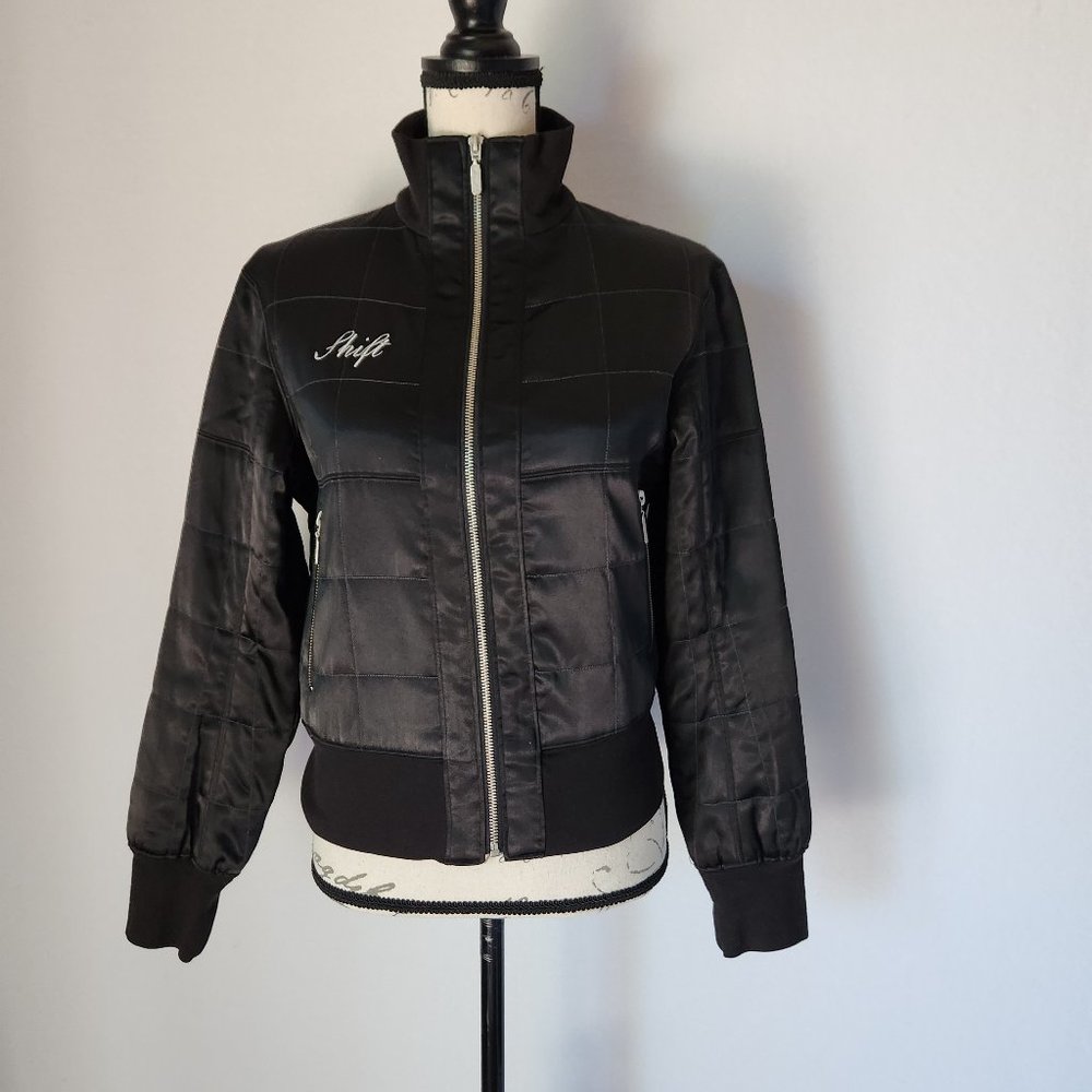 Shift Quilted Puffer Bomber Motorcycle Jacket Zip-Up Pocket Black